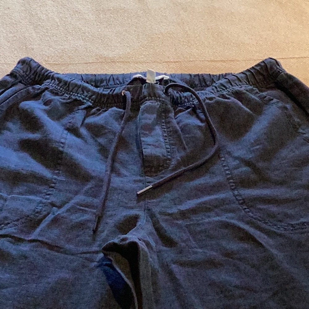 Splendid Blue linen/lyocell pull on pants with drawstring patch pockets back